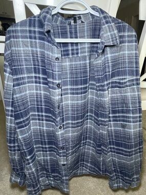 George Men's Blue and Gray Plaid Button-Up Shirt